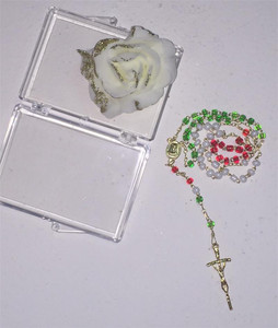 Italian Unique Multi Color Rosary with Gold Chain and Modern Crucifix in a Box