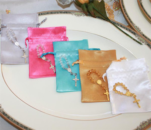 Satin Metallic Bag with Crystal Rosary