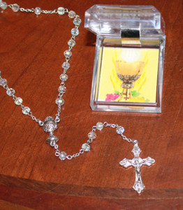 Crystal First Holy Communion Italian Rosary in a Box