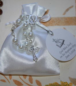 Mini Rosary in an Organza Bag w/Baptism Remembrance Card
