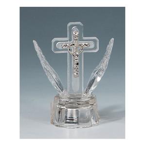 Crystal Cross with Open Praying hands and Reflective Colored Base Religious Favor