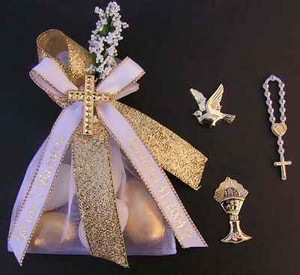 Decorated Organza Bag w/Jordan Almonds, Personalized Ribbon & Charm Decorated Organza Bag w/Jordan Almonds, Personalized Ribbon & Charm