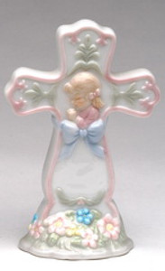 Porcelain Cross Figurine w/Praying Girl