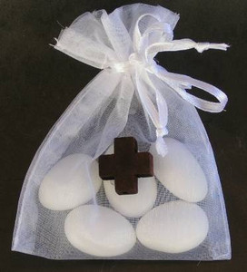 Fancy Organza Bag with wooden Cross Filled w/ Jordan Almonds Fancy Organza Bag with wooden Cross Filled w/ Jordan Almonds