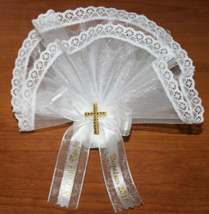 Italian Double Tulle w/Flowers Border - 5 almonds - Personalized Ribbon & Charm Italian Double Tulle w/Flowers Border - 5 almonds - Personalized Ribbon & Charm