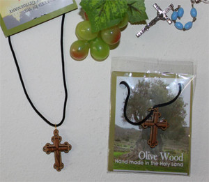 Olive Wood Cross Pendant in a Pouch - Hand made in Holy Land