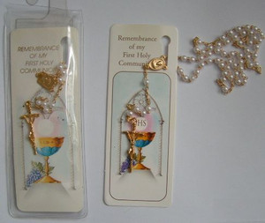 First Communion Bookmark Favor with Italian Rosary in a Pouch