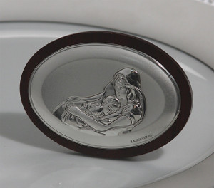 Italian Silver Icon of Madonna and Child on Mahogany Wood