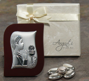 Medium Argento Communion Boy Icon on Mahogany - Made in Italy