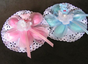 Fancy Organza Almond Holder w/Flower & Teddy Bear