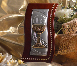Large Italian Chalice Icon On A Wood StandWith Swarovski Crystals