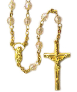 19-inch Italian Rosary Necklace with Clear Crystal Beads Gold or Silver - SALE