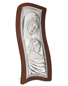 Italian Argento Madonna and Child Full Silver Icon on Wood Stand - Large Italian Argento Madonna and Child Full Silver Icon on Wood Stand - Large