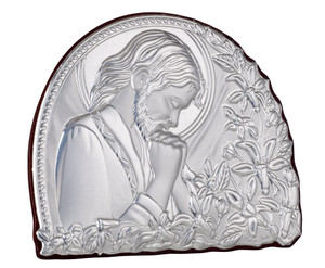 Large Jesus Full Silver Icon on Wood Stand - Made in Italy