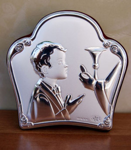 Amazing Communion Boy Full Silver Icon on Wood Stand - Made in Italy