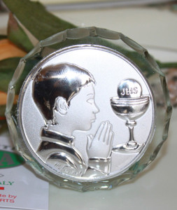Silver Communion Boy Favor Plaque on Crystal - Made in Italy Silver Communion Boy Favor Plaque on Crystal - Made in Italy