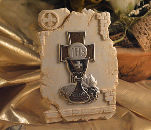 First Holy Communion Chalice Icon On A Marble Dust Texture Stand