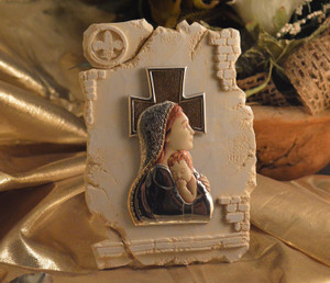 Mother And Child Icon On A Marble Dust Texture Stand