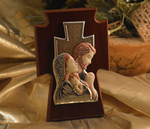 Italian Silver Holy Family Color Icon On A Wood Stand Made In Italy Italian Silver Holy Family Color Icon On A Wood Stand Made In Italy
