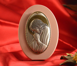 Italian Silver Praying Jesus Icon Made In Italy Icon On A Wood Stand (Pink)