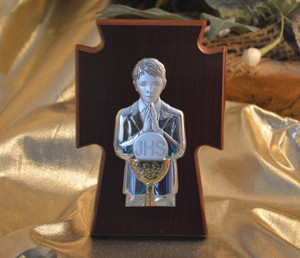 First Communion Boy Icon A Wood Stand Made In Italy