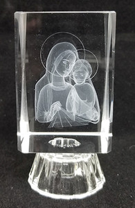 Lighted Crystal Cube Icon with 3-D Laser Engraved Mother and Child