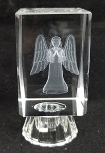 Lighted Crystal Cube with 3-D Laser Engraved Angel Icon Lighted Crystal Cube with 3-D Laser Engraved Angel Icon