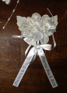 Personalized White Corsage (Capias) w/Charm & Pin Personalized White Corsage (Capias) w/Charm & Pin