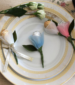 Stunning Rose Chocolate Favor with Silk Petal, Stem & Leaf Stunning Rose Chocolate Favor with Silk Petal, Stem & Leaf