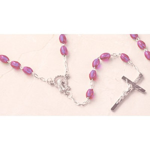 Catholic Religious Rosary Silver with Lavender Oval Beads & Silver Cross in a Box Catholic Religious Rosary Silver with Lavender Oval Beads & Silver Cross in a Box