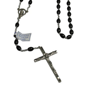 Oval Black Bead Fine Quality Imported Rosary 18" Quadruple Link with Hammered Crucifix From Italy in a Box Oval Black Bead Fine Quality Imported Rosary 18" Quadruple Link with Hammered Crucifix From Italy in a Box