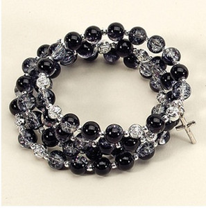 Sparkling Glass Wrap Rosary Bracelet with Cross and Icon