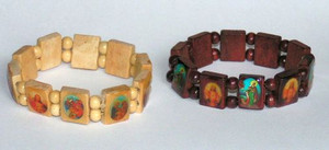 Wood Rosary Bracelet with Colorful Religious Icons & Beads Wood Rosary Bracelet with Colorful Religious Icons & Beads