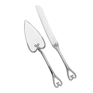 Heart themed silver cake knife and server set Heart themed silver cake knife and server set