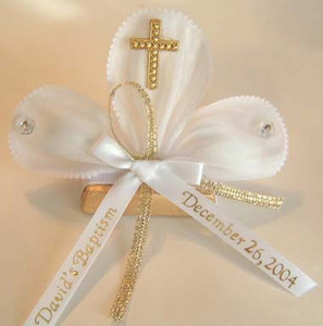 Decorated Chocolate w/Cross & Organza Almond Holder Decorated Chocolate w/Cross & Organza Almond Holder