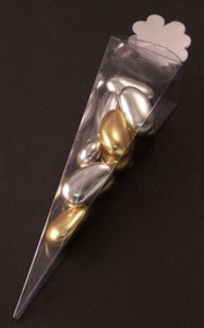 Clear Cone w/Floral Top filled with Jordan Almonds Clear Cone w/Floral Top filled with Jordan Almonds