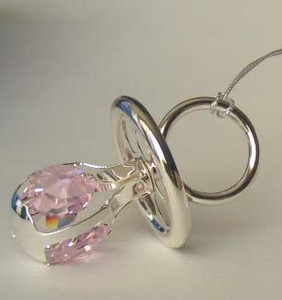 Silver Plated Pacifier w/Austrian Crystal - Pink Silver Plated Pacifier w/Austrian Crystal - Pink