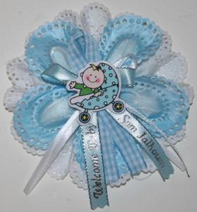 Fancy 2-Layers Organza Almond Holder with 5 Almonds, Baby Charm and Ribbons