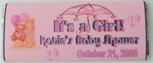 Personalized Large Chocolate Bar w/ Pink Teddy Bear, Balloons & Shower Umbrella