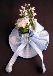Personalized Corsage (Capias) W/Checkered Ribbons, Lady Bugs & Teddy Bear - Blue or Pink