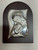 Italian Silver Mother and Child Icon on Oval Cherry Wood
