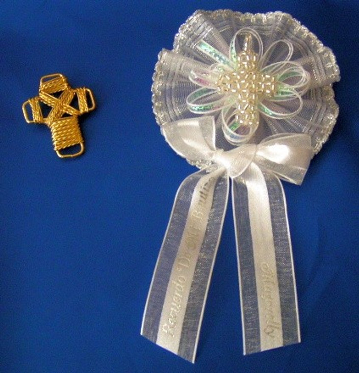 Personalized Communion or Baptism Corsage (Capias ) with  Fancy Cross & Pin