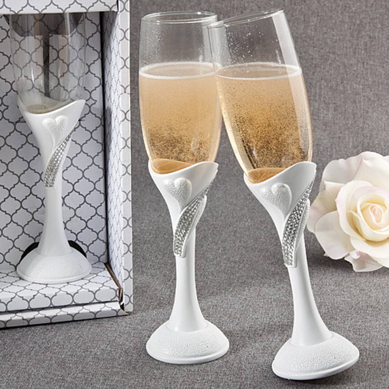 Bling  Heart Design champagne Toasting Flutes Wedding Accessory Set