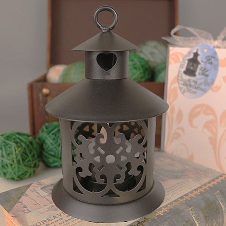 "Led By The Heart" Black Steel Lantern With Heart Decoration And Led Lighted Candles