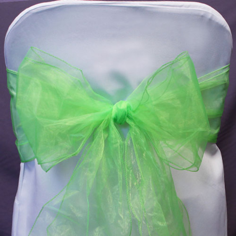 "Splash Of Color" Organza Chair Bow/Sash Green - Set of 10