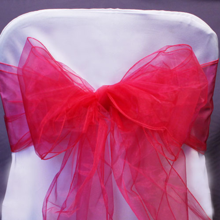 "Splash Of Color" Organza Chair Bow/Sash Hot Pink - Set of 10