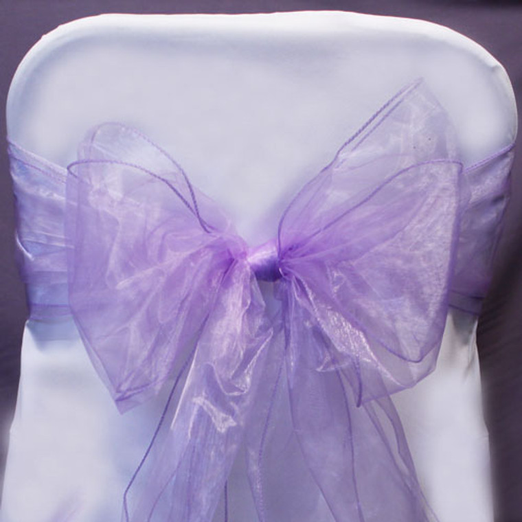 "Splash Of Color" Organza Chair Bow/Sash Lavender - Set of 10