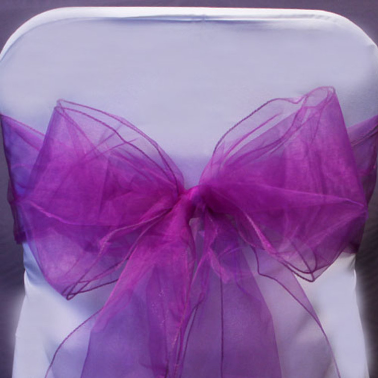 "Splash Of Color" Organza Chair Bow/Sash Purple - Set of 10