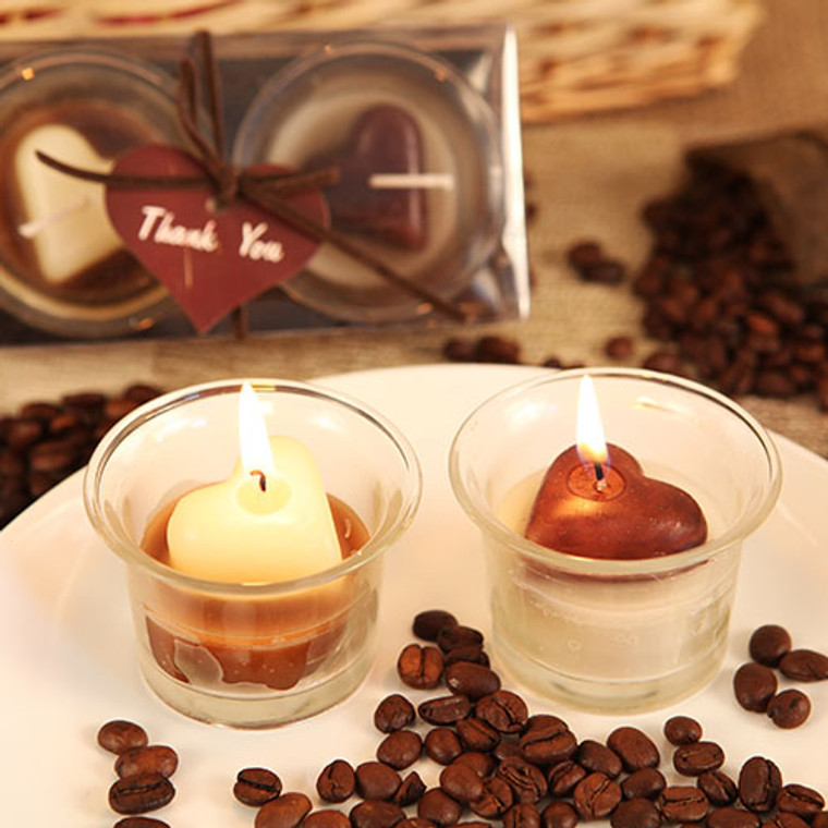 "Ruby Hearts" Heart-Shaped Candles And Tea-Light Holders (Coffee Edition)