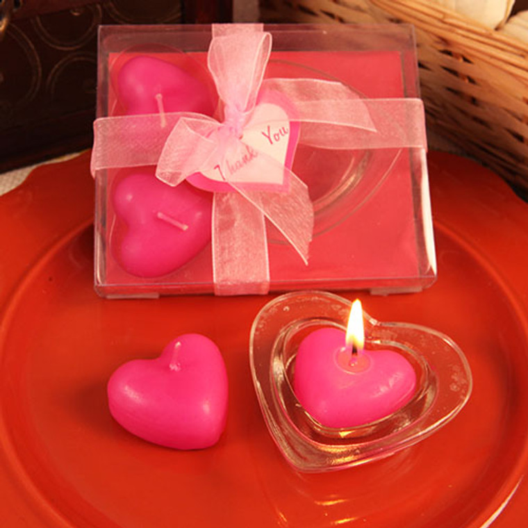 "Three Little Hearts" Heart Shaped Hot Pink Candles With Tray